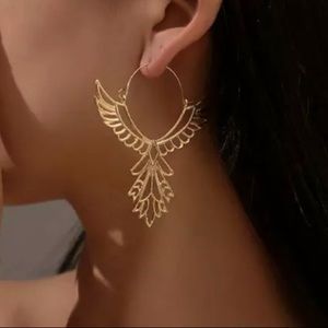Phoenix Thunderbird Wing hoop Earrings Gold